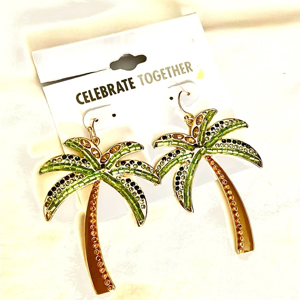 Celebrate Together Gold Tone Beads & Crystals Palm Tree Earrings